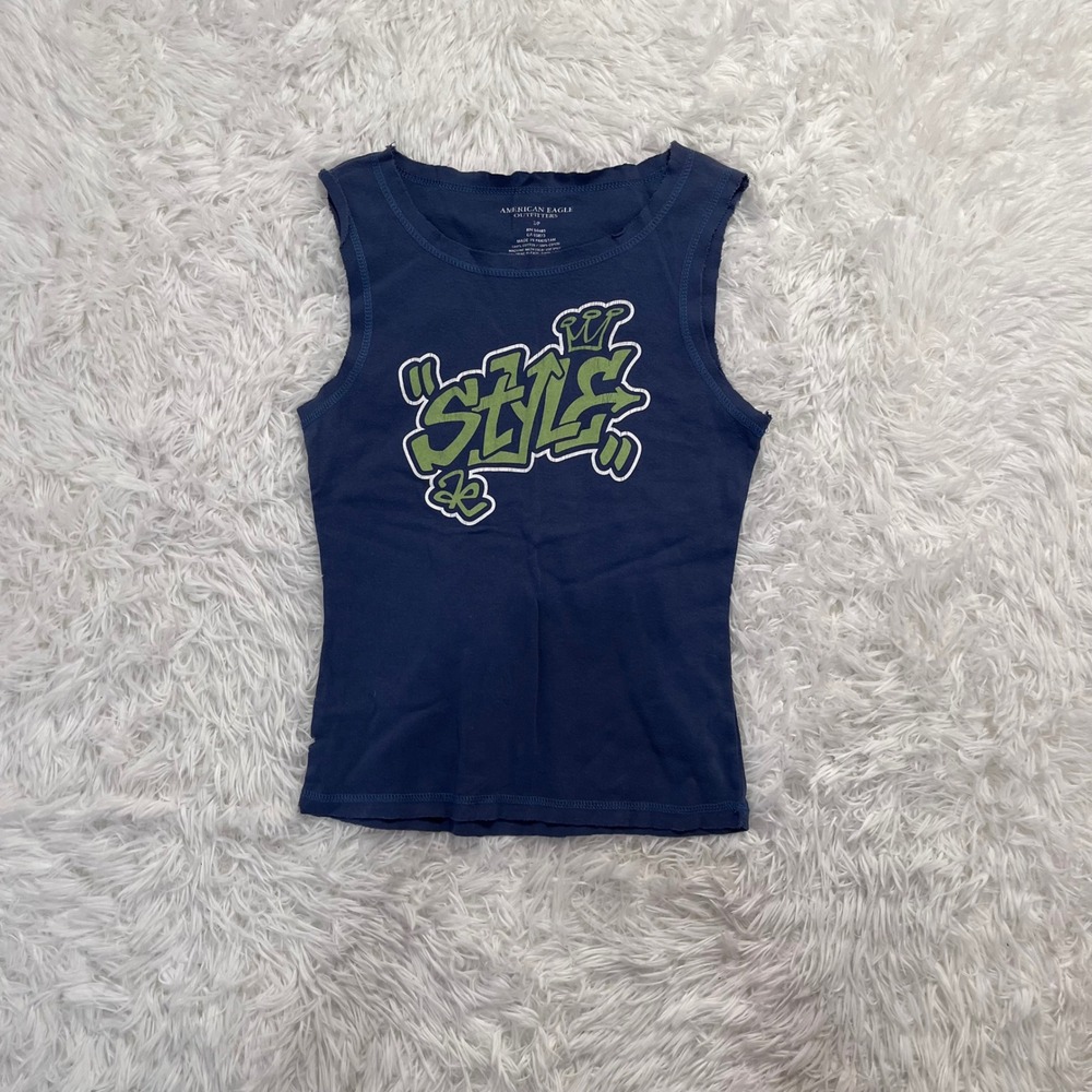y2k american eagle navy blue graphic tank small